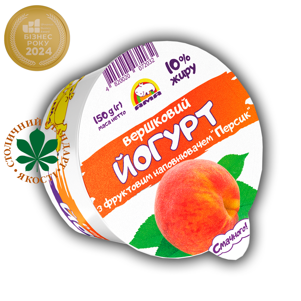 Йогурт вершковий 10% жиру з фруктовим наповнювачем "Персик" (150г)