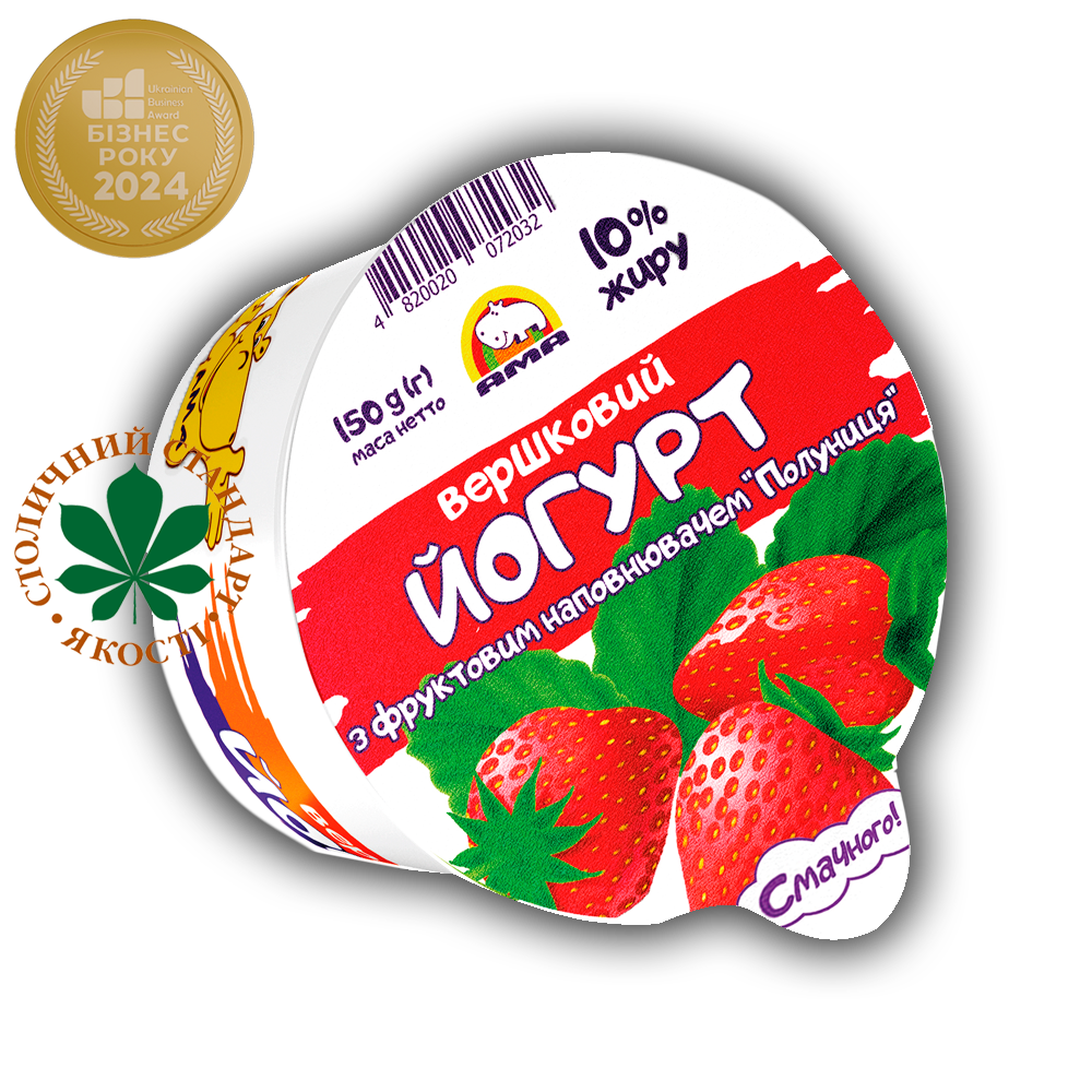 Йогурт вершковий 10% жиру з фруктовим наповнювачем "Полуниця" (150г)