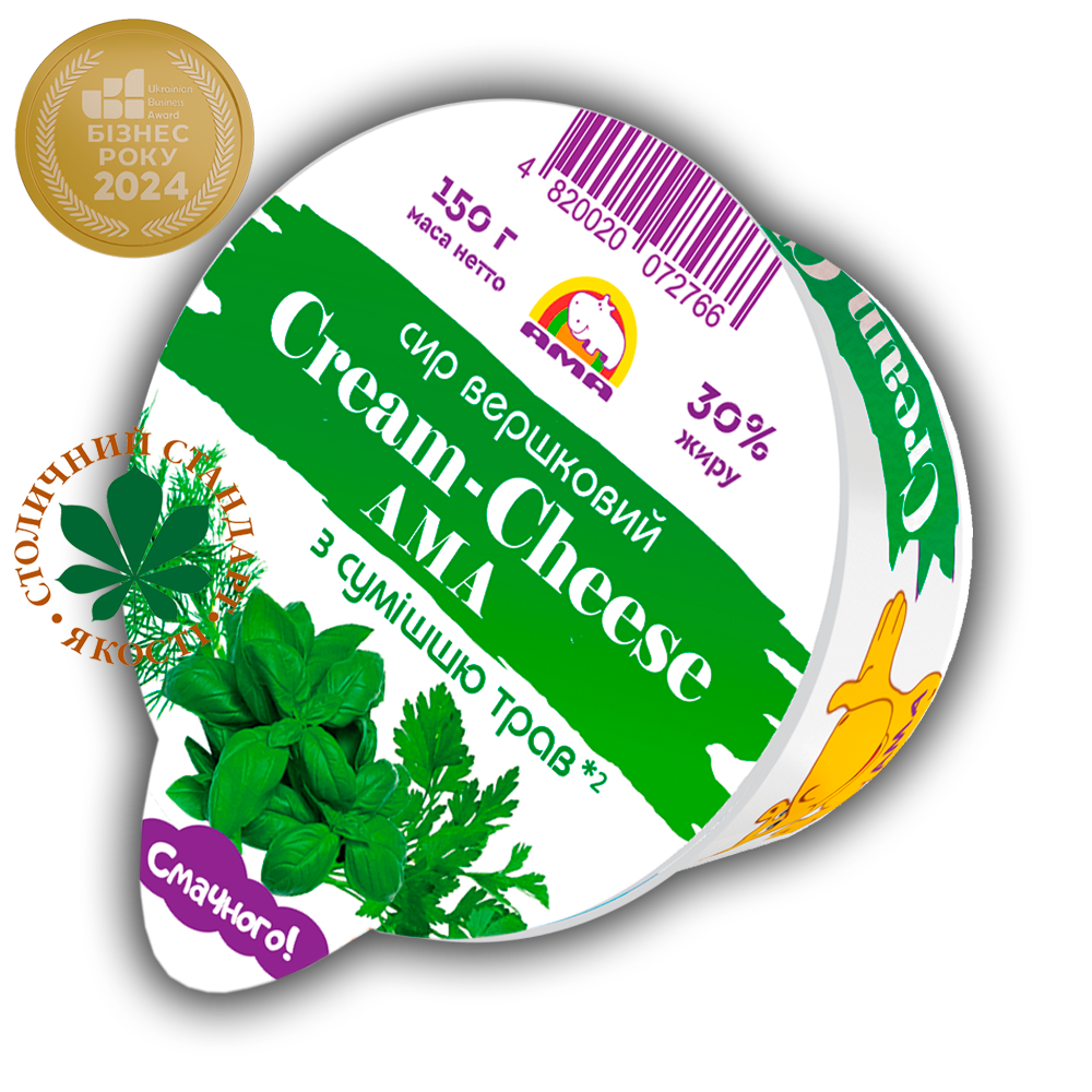 Сир вершковий "Cream-Cheese AMA" 30% жиру з сумішшю трав (0,150)